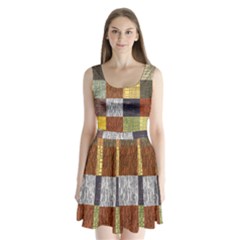 Blocky Filters Yellow Brown Purple Red Grey Color Rainbow Split Back Mini Dress  by Mariart