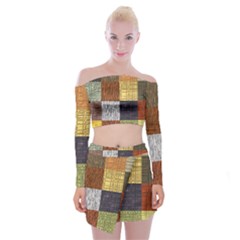 Blocky Filters Yellow Brown Purple Red Grey Color Rainbow Off Shoulder Top With Skirt Set by Mariart