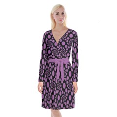 Pattern Long Sleeve Velvet Front Wrap Dress