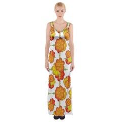 Colorful Stylized Floral Pattern Maxi Thigh Split Dress by dflcprintsclothing