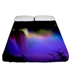 Niagara Falls Dancing Lights Colorful Lights Brighten Up The Night At Niagara Falls Fitted Sheet (queen Size) by Simbadda