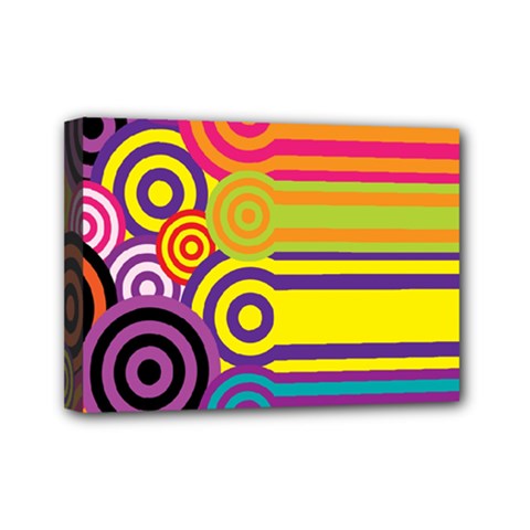 Retro Circles And Stripes Colorful 60s And 70s Style Circles And Stripes Background Mini Canvas 7  X 5  by Simbadda