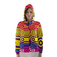 Retro Circles And Stripes Colorful 60s And 70s Style Circles And Stripes Background Hooded Wind Breaker (women) by Simbadda