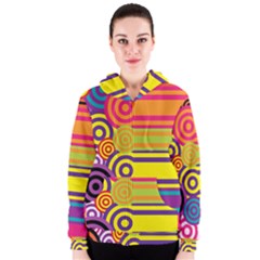 Retro Circles And Stripes Colorful 60s And 70s Style Circles And Stripes Background Women s Zipper Hoodie by Simbadda