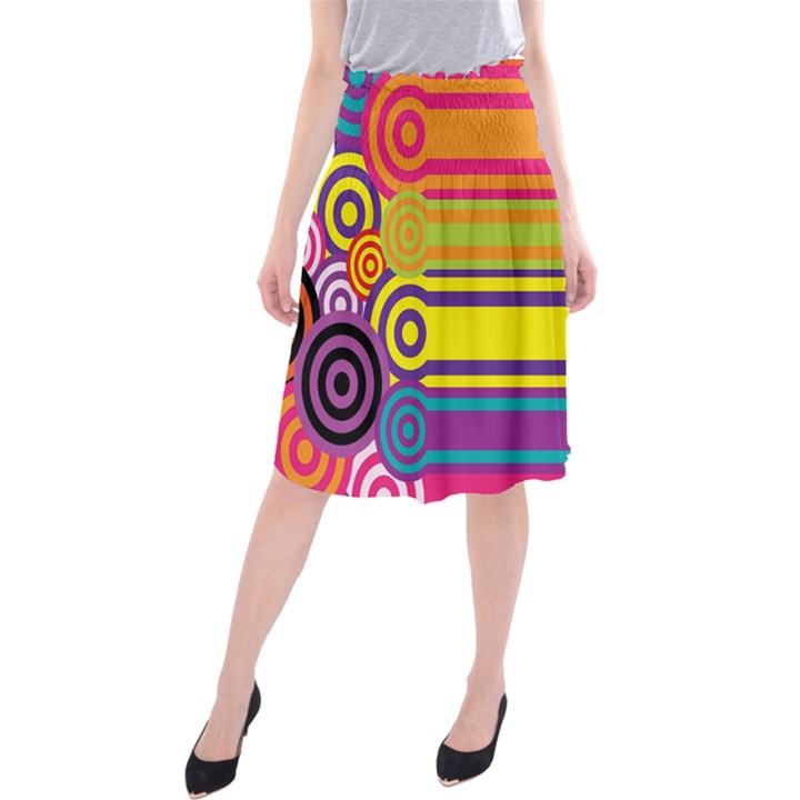 Retro Circles And Stripes Colorful 60s And 70s Style Circles And Stripes Background Midi Beach Skirt