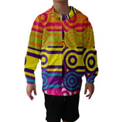 Retro Circles And Stripes Colorful 60s And 70s Style Circles And Stripes Background Hooded Wind Breaker (kids) by Simbadda