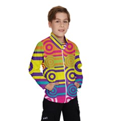 Retro Circles And Stripes Colorful 60s And 70s Style Circles And Stripes Background Wind Breaker (kids) by Simbadda