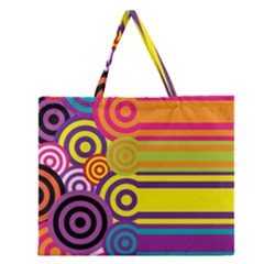 Retro Circles And Stripes Colorful 60s And 70s Style Circles And Stripes Background Zipper Large Tote Bag by Simbadda