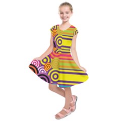 Retro Circles And Stripes Colorful 60s And 70s Style Circles And Stripes Background Kids  Short Sleeve Dress by Simbadda