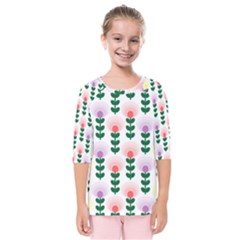 Floral Wallpaer Pattern Bright Bright Colorful Flowers Pattern Wallpaper Background Kids  Quarter Sleeve Raglan Tee