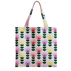 Floral Wallpaer Pattern Bright Bright Colorful Flowers Pattern Wallpaper Background Zipper Grocery Tote Bag by Simbadda