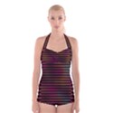 Colorful Venetian Blinds Effect Boyleg Halter Swimsuit  View1