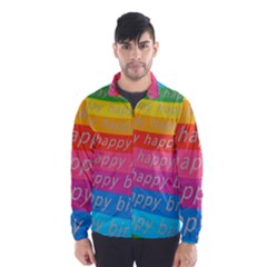 Colorful Happy Birthday Wallpaper Wind Breaker (men) by Simbadda