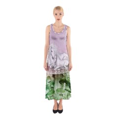 Wonderful Unicorn With Foal On A Mushroom Sleeveless Maxi Dress by FantasyWorld7