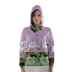 Wonderful Unicorn With Foal On A Mushroom Hooded Wind Breaker (women) by FantasyWorld7