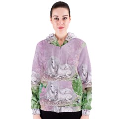 Wonderful Unicorn With Foal On A Mushroom Women s Zipper Hoodie by FantasyWorld7