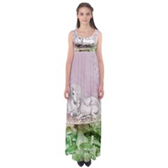 Wonderful Unicorn With Foal On A Mushroom Empire Waist Maxi Dress by FantasyWorld7