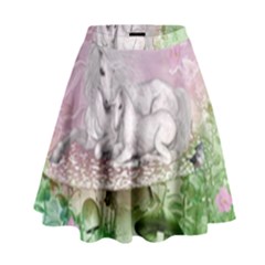 Wonderful Unicorn With Foal On A Mushroom High Waist Skirt by FantasyWorld7