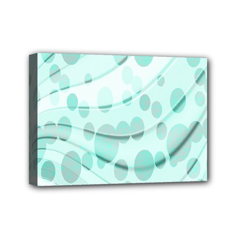 Abstract Background Teal Bubbles Abstract Background Of Waves Curves And Bubbles In Teal Green Mini Canvas 7  X 5  by Simbadda