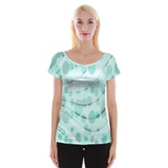 Abstract Background Teal Bubbles Abstract Background Of Waves Curves And Bubbles In Teal Green Women s Cap Sleeve Top by Simbadda