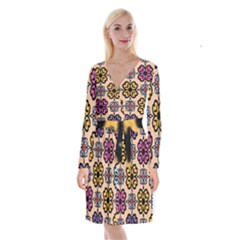 Abstract Seamless Background Pattern Long Sleeve Velvet Front Wrap Dress