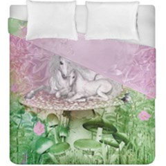 Wonderful Unicorn With Foal On A Mushroom Duvet Cover Double Side (king Size)