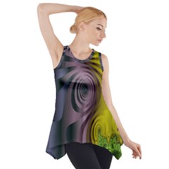 Fractal In Purple Gold And Green Side Drop Tank Tunic