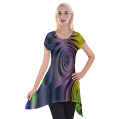 Fractal In Purple Gold And Green Short Sleeve Side Drop Tunic by Simbadda