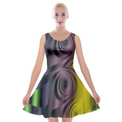 Fractal In Purple Gold And Green Velvet Skater Dress by Simbadda