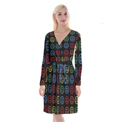 Happy Birthday Colorful Wallpaper Background Long Sleeve Velvet Front Wrap Dress