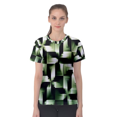 Green Black And White Abstract Background Of Squares Women s Sport Mesh Tee by Simbadda