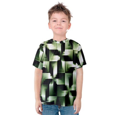 Green Black And White Abstract Background Of Squares Kids  Cotton Tee by Simbadda