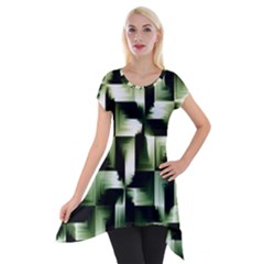 Green Black And White Abstract Background Of Squares Short Sleeve Side Drop Tunic by Simbadda