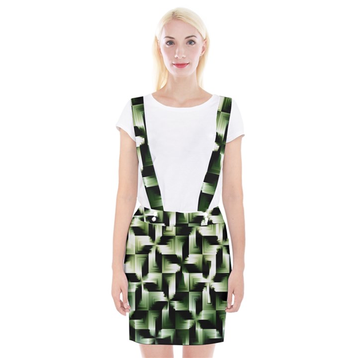 Green Black And White Abstract Background Of Squares Suspender Skirt