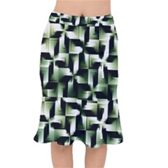 Green Black And White Abstract Background Of Squares Mermaid Skirt by Simbadda