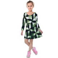 Green Black And White Abstract Background Of Squares Kids  Long Sleeve Velvet Dress by Simbadda