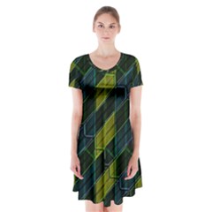 Modern Geometric Seamless Pattern Short Sleeve V-neck Flare Dress by dflcprintsclothing