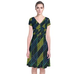 Modern Geometric Seamless Pattern Short Sleeve Front Wrap Dress by dflcprintsclothing