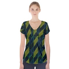 Modern Geometric Seamless Pattern Short Sleeve Front Detail Top