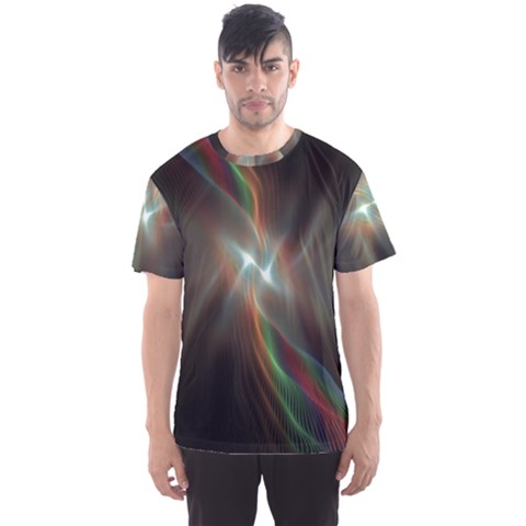 Colorful Waves With Lights Abstract Multicolor Waves With Bright Lights Background Men s Sport Mesh Tee by Simbadda