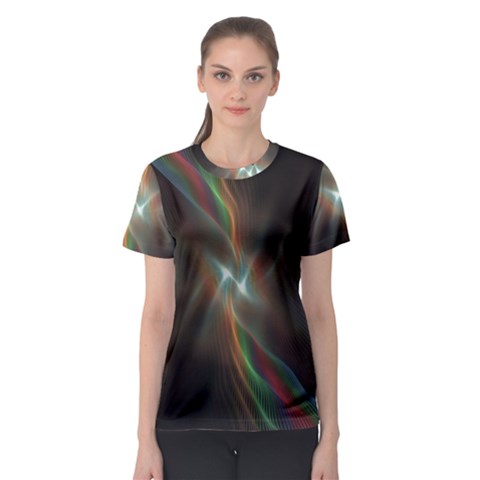 Colorful Waves With Lights Abstract Multicolor Waves With Bright Lights Background Women s Sport Mesh Tee by Simbadda