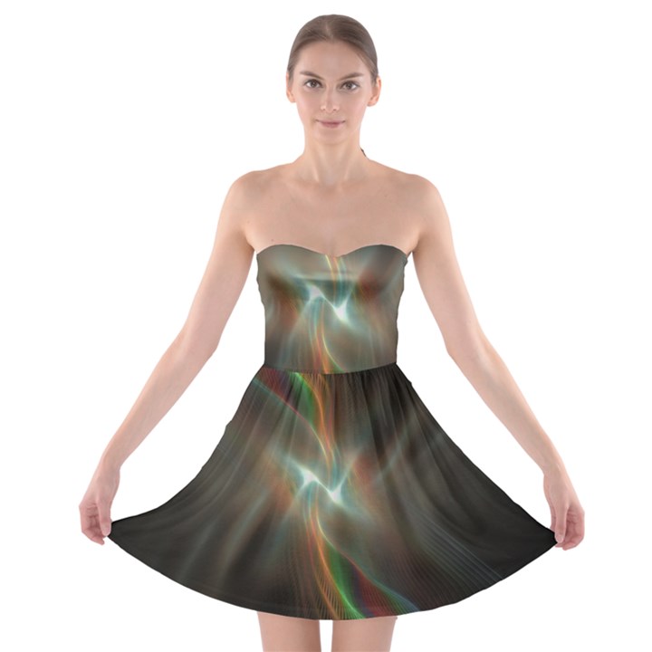 Colorful Waves With Lights Abstract Multicolor Waves With Bright Lights Background Strapless Bra Top Dress