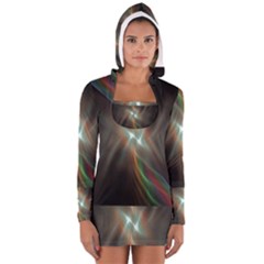 Colorful Waves With Lights Abstract Multicolor Waves With Bright Lights Background Women s Long Sleeve Hooded T-shirt by Simbadda