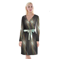 Colorful Waves With Lights Abstract Multicolor Waves With Bright Lights Background Long Sleeve Velvet Front Wrap Dress by Simbadda