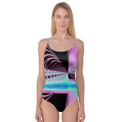 Blue And Pink Swirls And Circles Fractal Camisole Leotard  by Simbadda