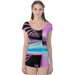 Blue And Pink Swirls And Circles Fractal Boyleg Leotard  by Simbadda