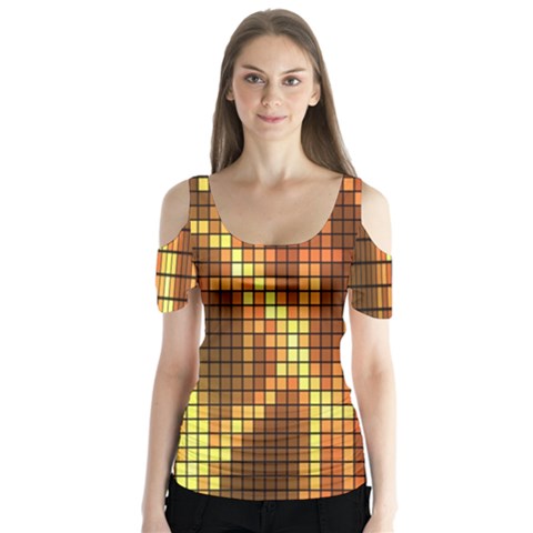 Circle Tiles A Digitally Created Abstract Background Butterfly Sleeve Cutout Tee  by Simbadda