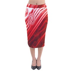 Red Abstract Swirling Pattern Background Wallpaper Velvet Midi Pencil Skirt by Simbadda