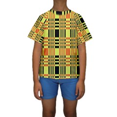 Yellow Orange And Black Background Plaid Like Background Of Halloween Colors Orange Yellow And Black Kids  Short Sleeve Swimwear by Simbadda