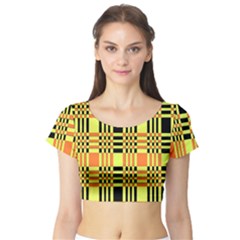 Yellow Orange And Black Background Plaid Like Background Of Halloween Colors Orange Yellow And Black Short Sleeve Crop Top (tight Fit) by Simbadda